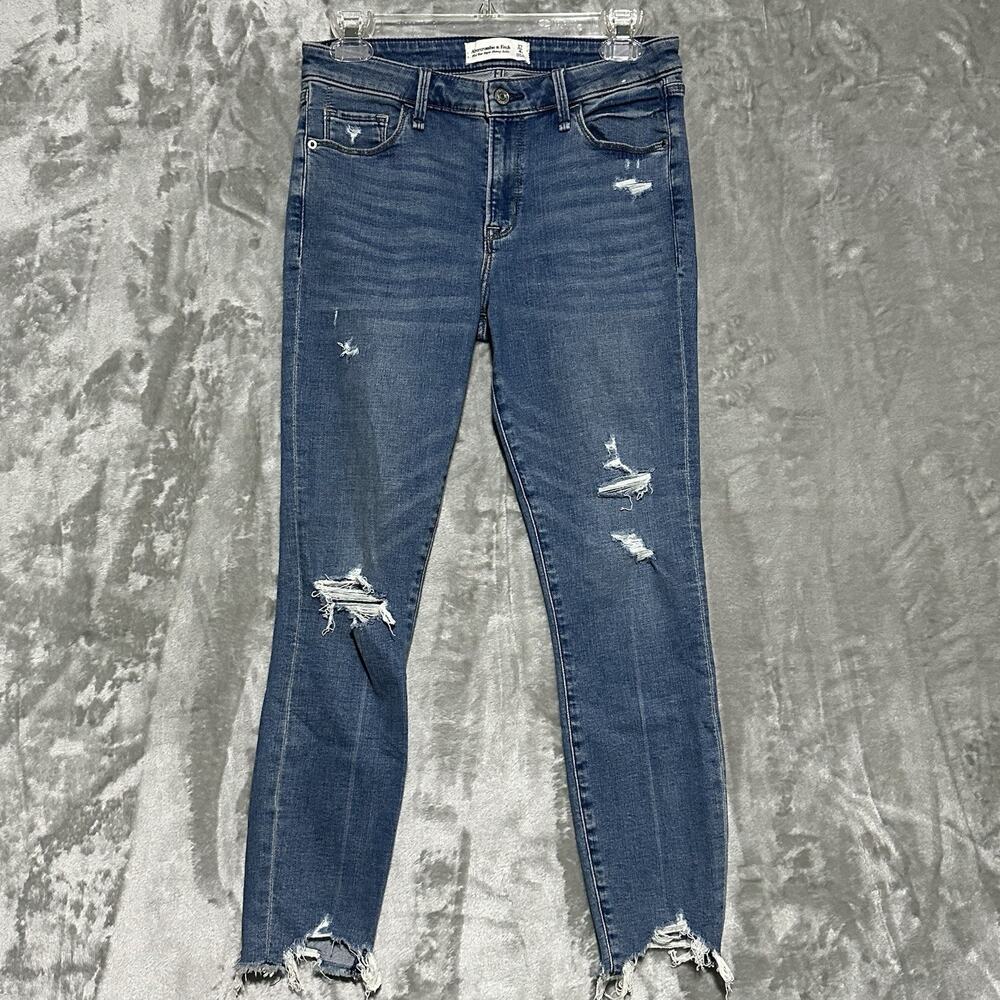 Abercrombie & Fitch Super Skinny Ankle Jeans Womens Sz 27 / 4s Blue Distressed